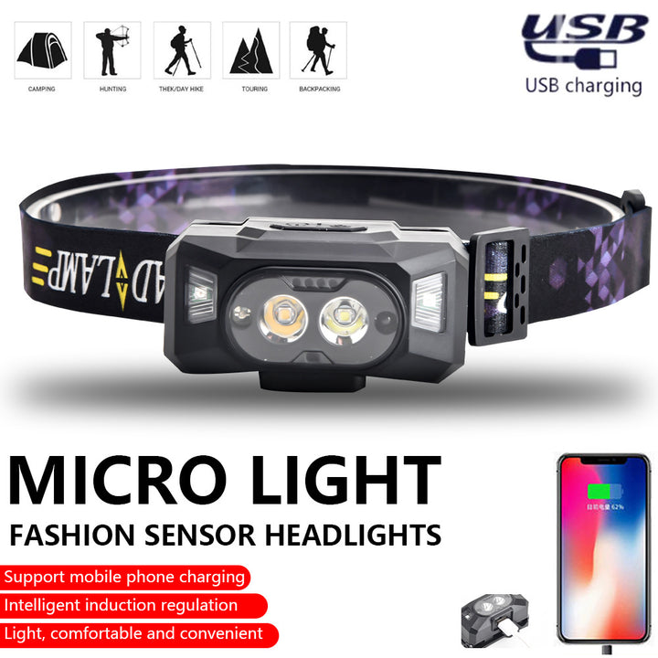 USB Rechargeable LED Headlamp with Red Warning Light